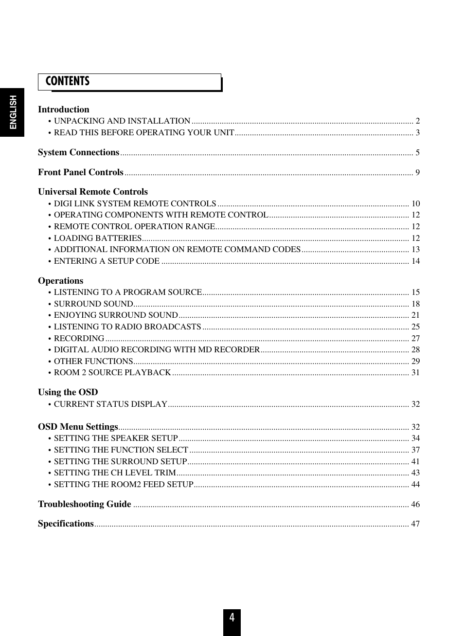 4contents | Sherwood R-863 User Manual | Page 4 / 48