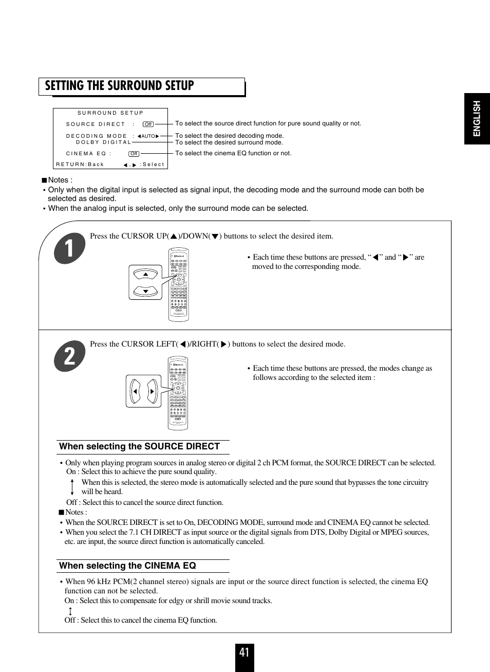 Setting the surround setup | Sherwood R-863 User Manual | Page 41 / 48