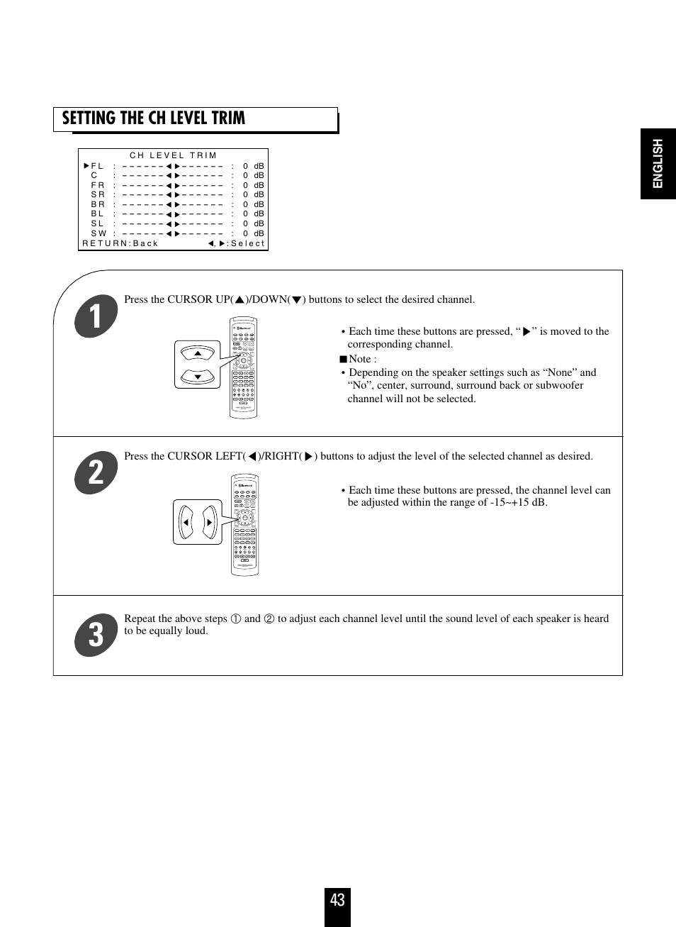 Setting the ch level trim | Sherwood R-863 User Manual | Page 43 / 48