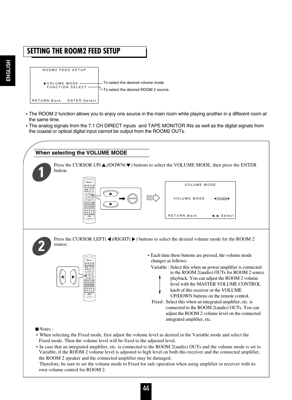 Setting the room2 feed setup | Sherwood R-863 User Manual | Page 44 / 48