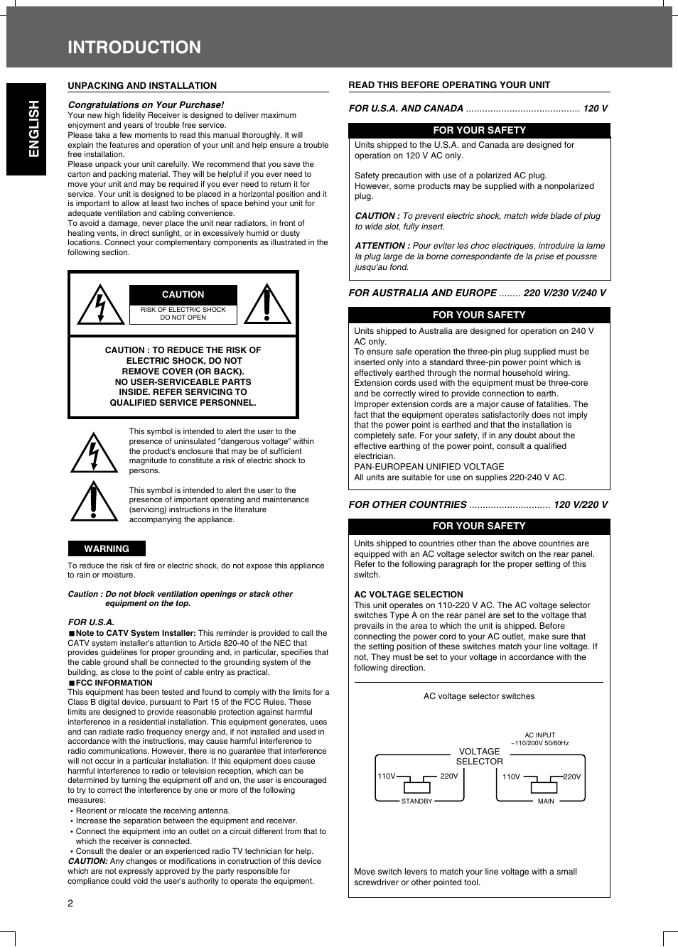 Introduction, English | Sherwood R-325 User Manual | Page 2 / 13