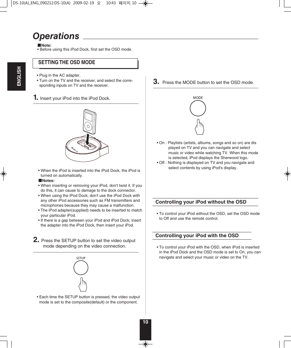 Operations | Sherwood DS-10 User Manual | Page 10 / 18