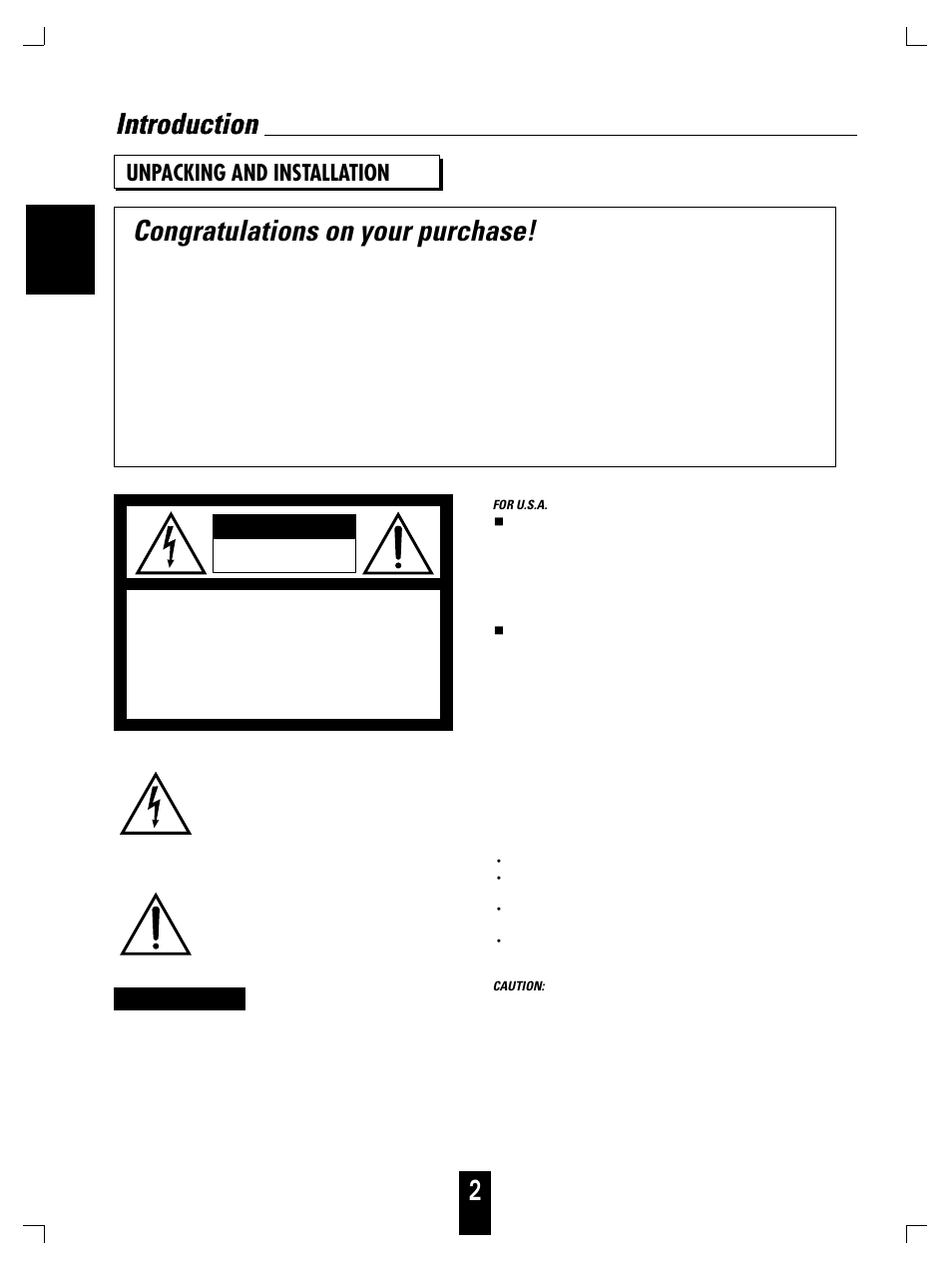 Introduction, Unpacking and installation | Sherwood TX-5090C User Manual | Page 2 / 17