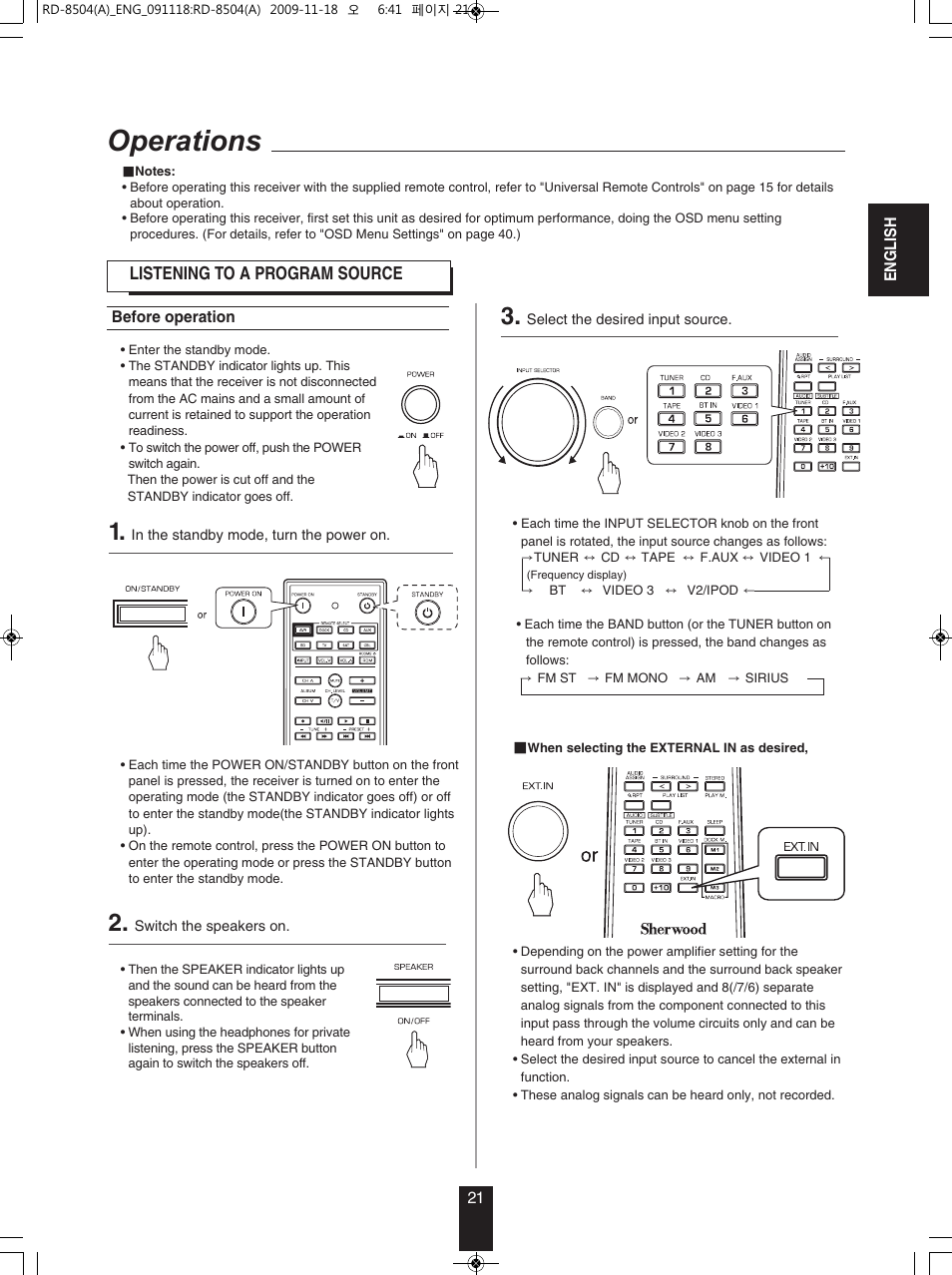 Operations | Sherwood RD-8504 User Manual | Page 21 / 71