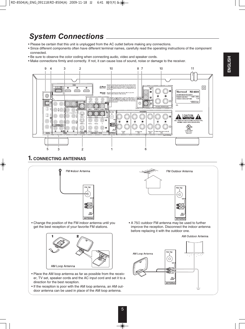 System connections | Sherwood RD-8504 User Manual | Page 5 / 71