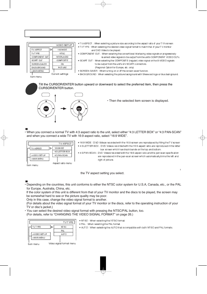 Setting the video setup | Sherwood V-768 User Manual | Page 31 / 44