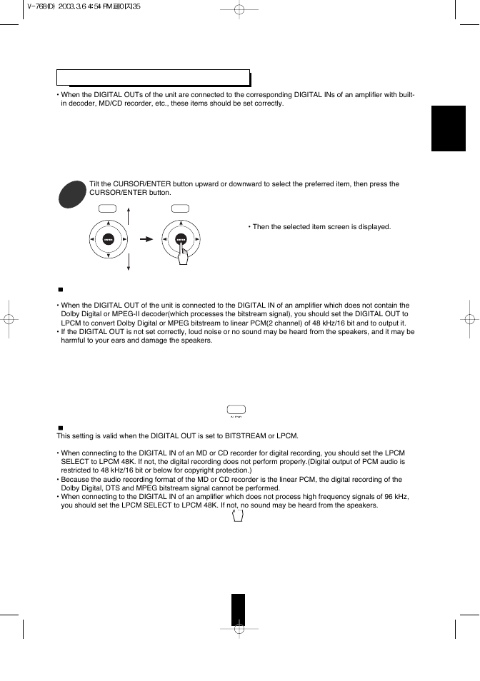 Setting the audio setup | Sherwood V-768 User Manual | Page 34 / 44