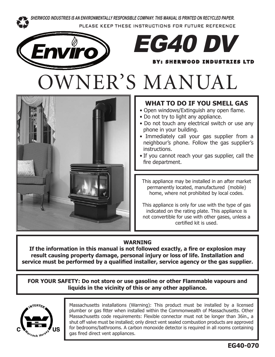 Sherwood Enviro EG40 DV User Manual | 39 pages