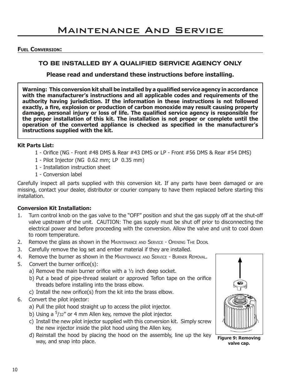 Fuel conversion, Maintenance and service | Sherwood Enviro EG40 DV User Manual | Page 10 / 39