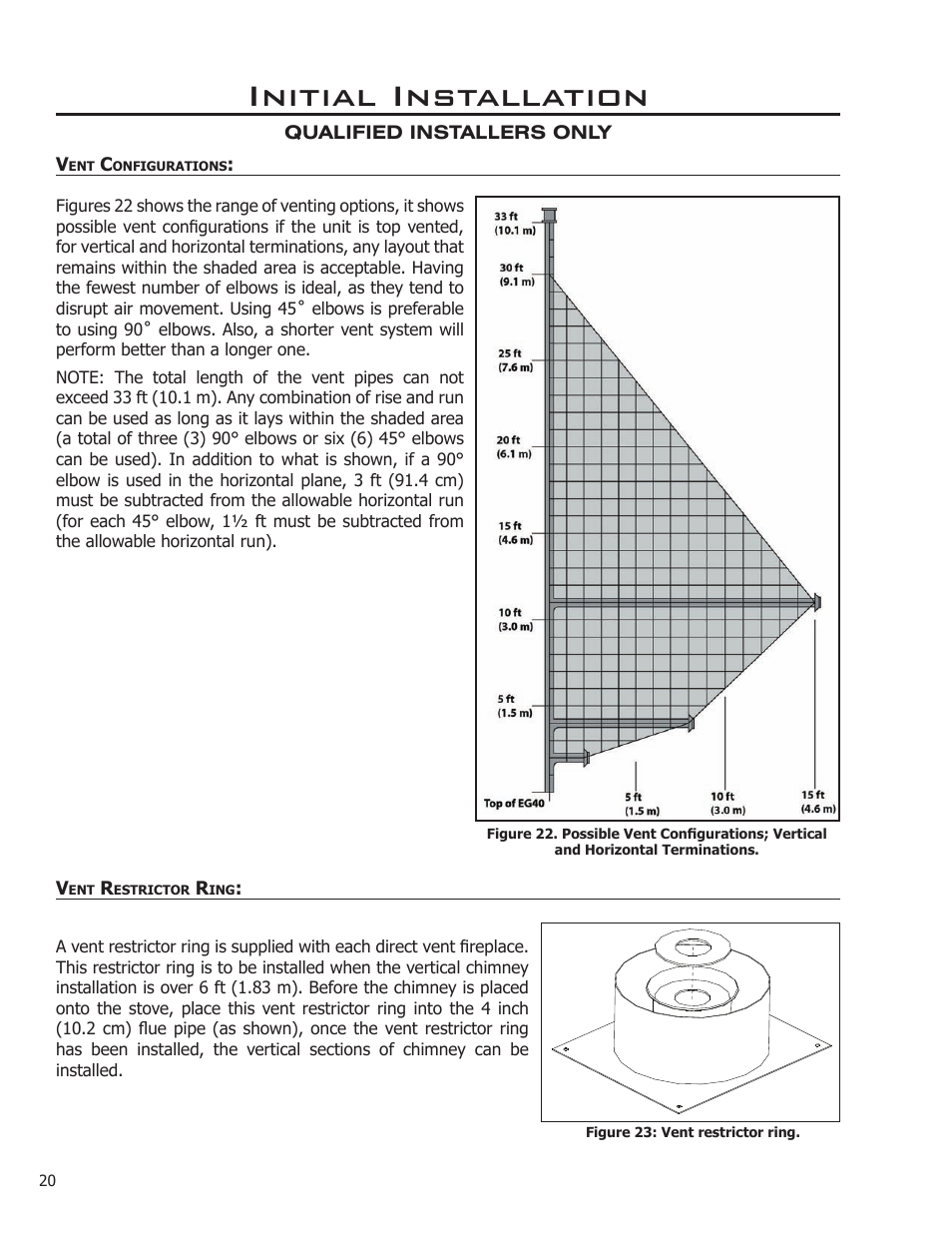 Vent configurations vent restrictor ring, Initial installation | Sherwood Enviro EG40 DV User Manual | Page 20 / 39