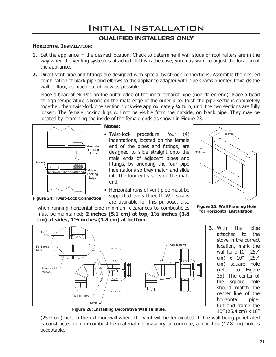 Horizontal installation, Initial installation | Sherwood Enviro EG40 DV User Manual | Page 21 / 39