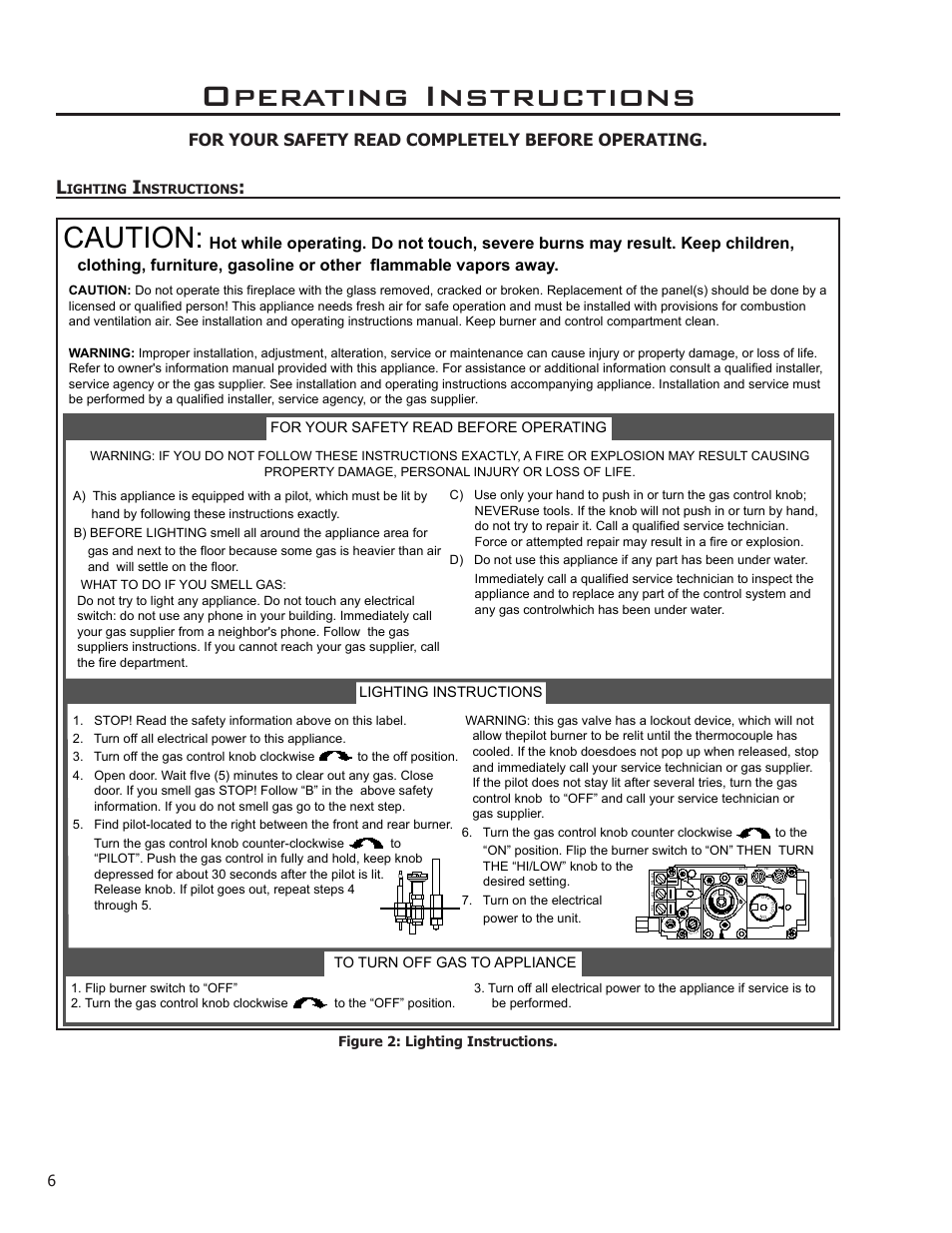 Operating instructions, Lighting instructions, Caution | For your safety read completely before operating | Sherwood Enviro EG40 DV User Manual | Page 6 / 39