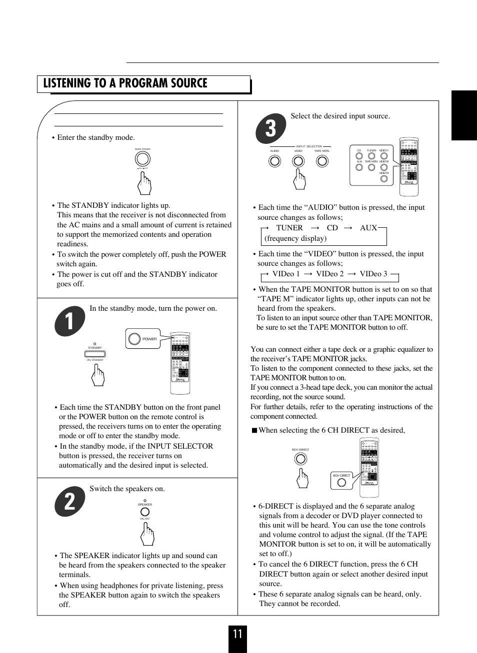 Oop pe erra attiio on ns s, 11 listening to a program source | Sherwood RD-7103 User Manual | Page 11 / 25