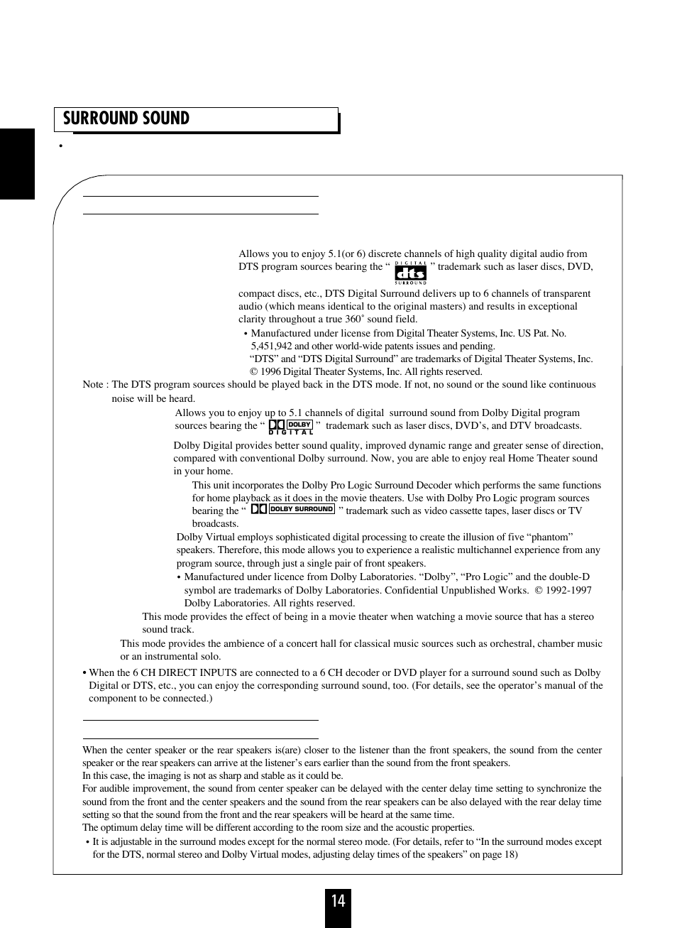 Surround sound | Sherwood RD-7103 User Manual | Page 14 / 25