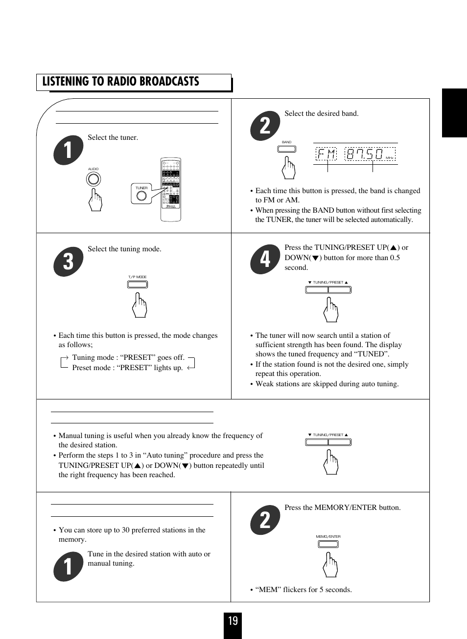 19 listening to radio broadcasts | Sherwood RD-7103 User Manual | Page 19 / 25