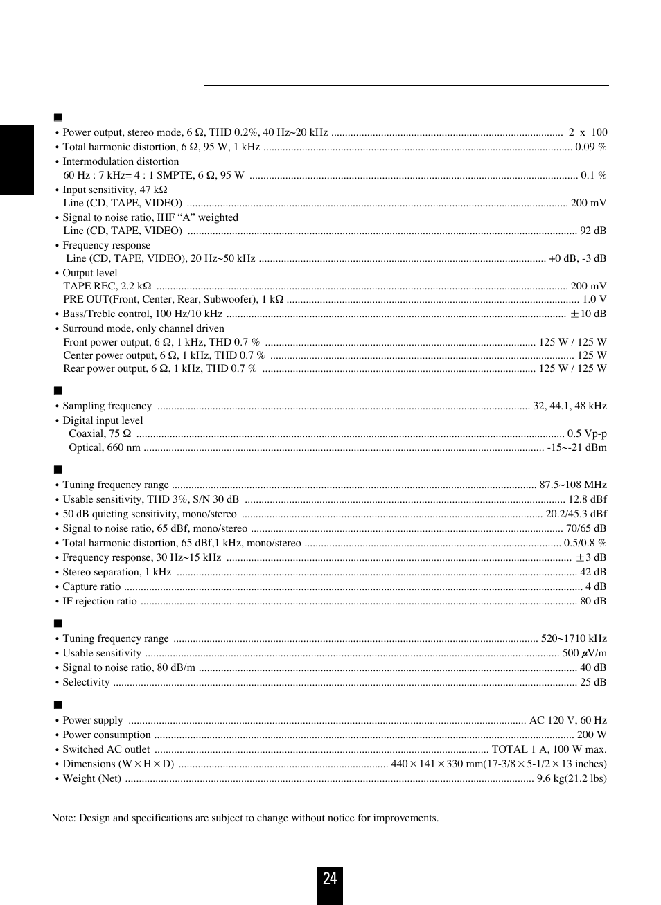 Ssp pe ec ciiffiic ca attiio on ns s | Sherwood RD-7103 User Manual | Page 24 / 25