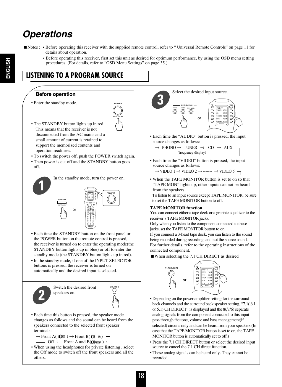 Operations, 18 listening to a program source, English | Before operation | Sherwood R-963 User Manual | Page 18 / 54
