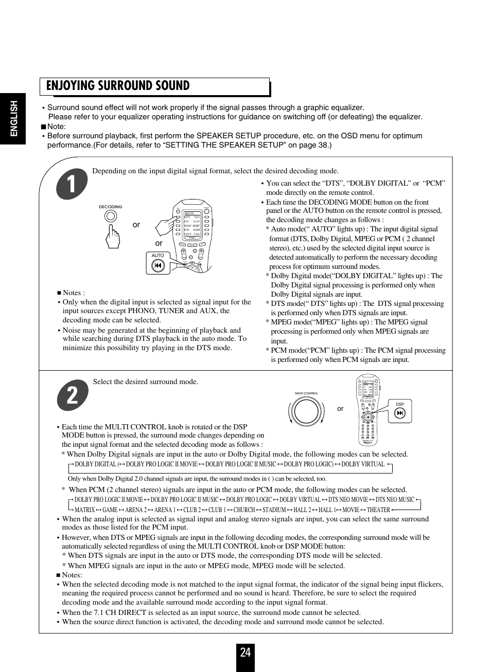 24 enjoying surround sound, English | Sherwood R-963 User Manual | Page 24 / 54