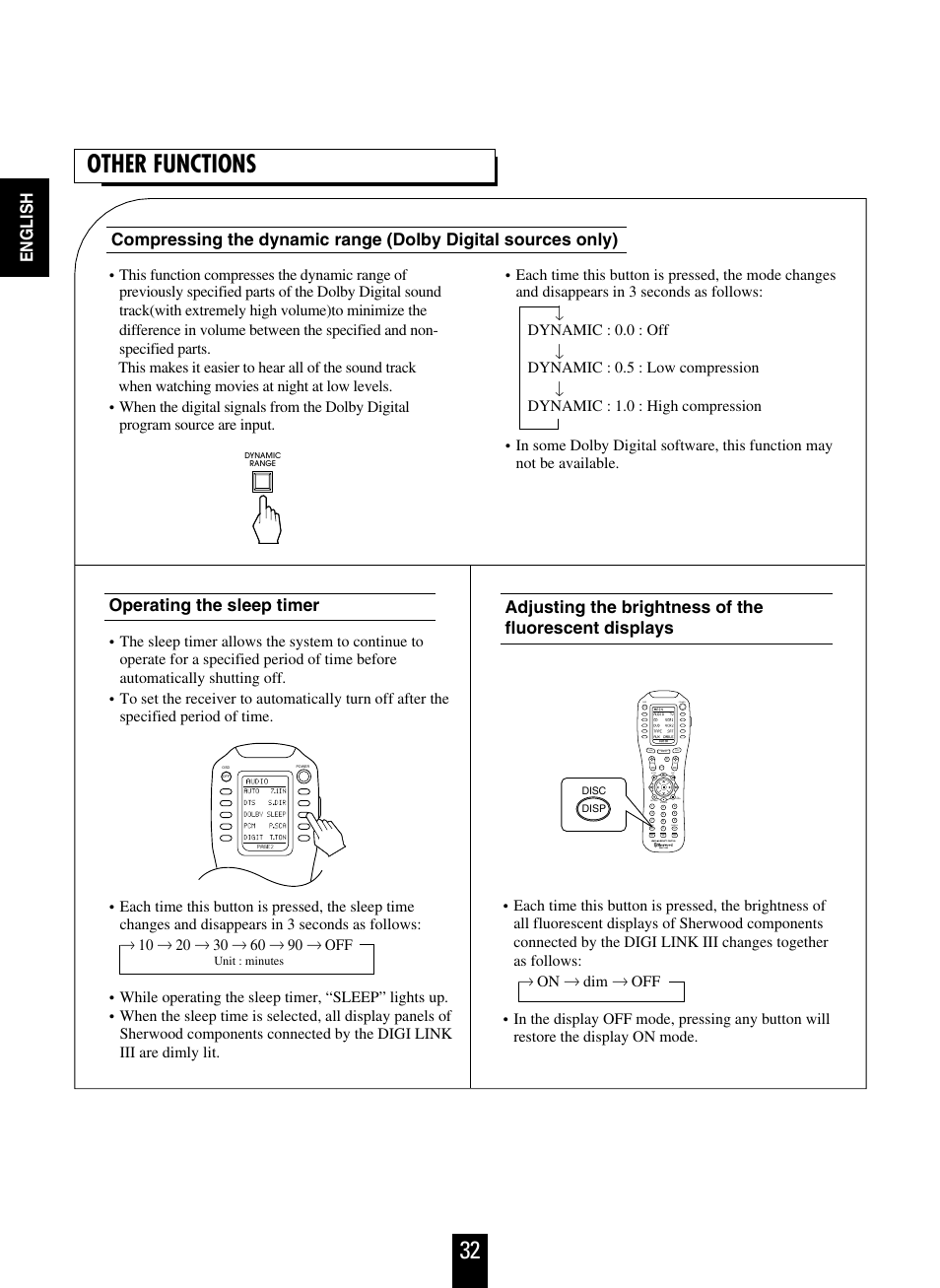 32 other functions, English | Sherwood R-963 User Manual | Page 32 / 54