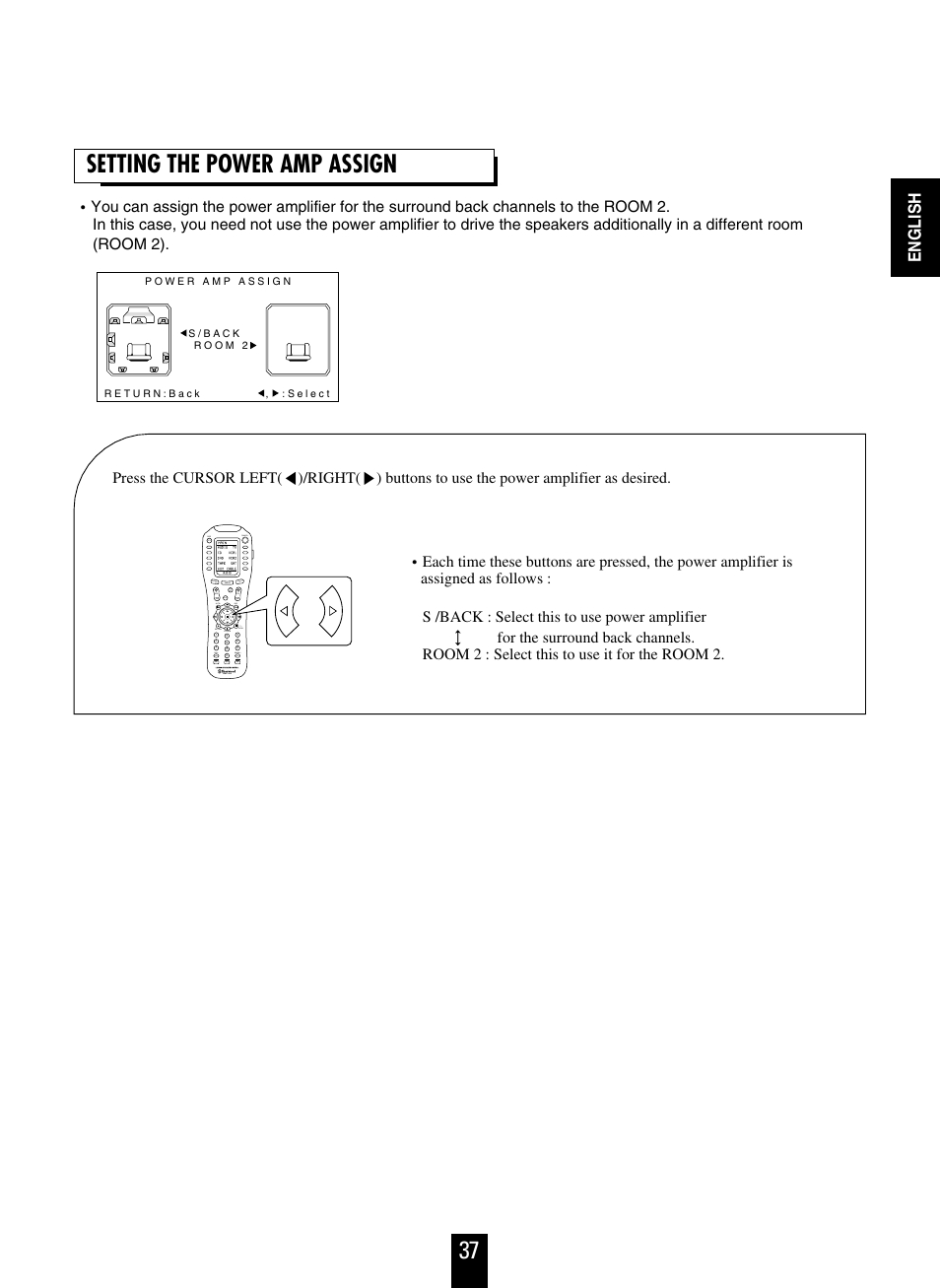 37 setting the power amp assign, English | Sherwood R-963 User Manual | Page 37 / 54