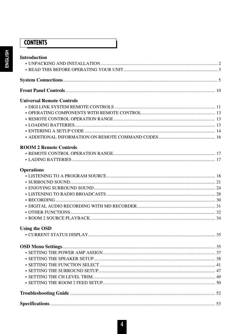 4contents | Sherwood R-963 User Manual | Page 4 / 54