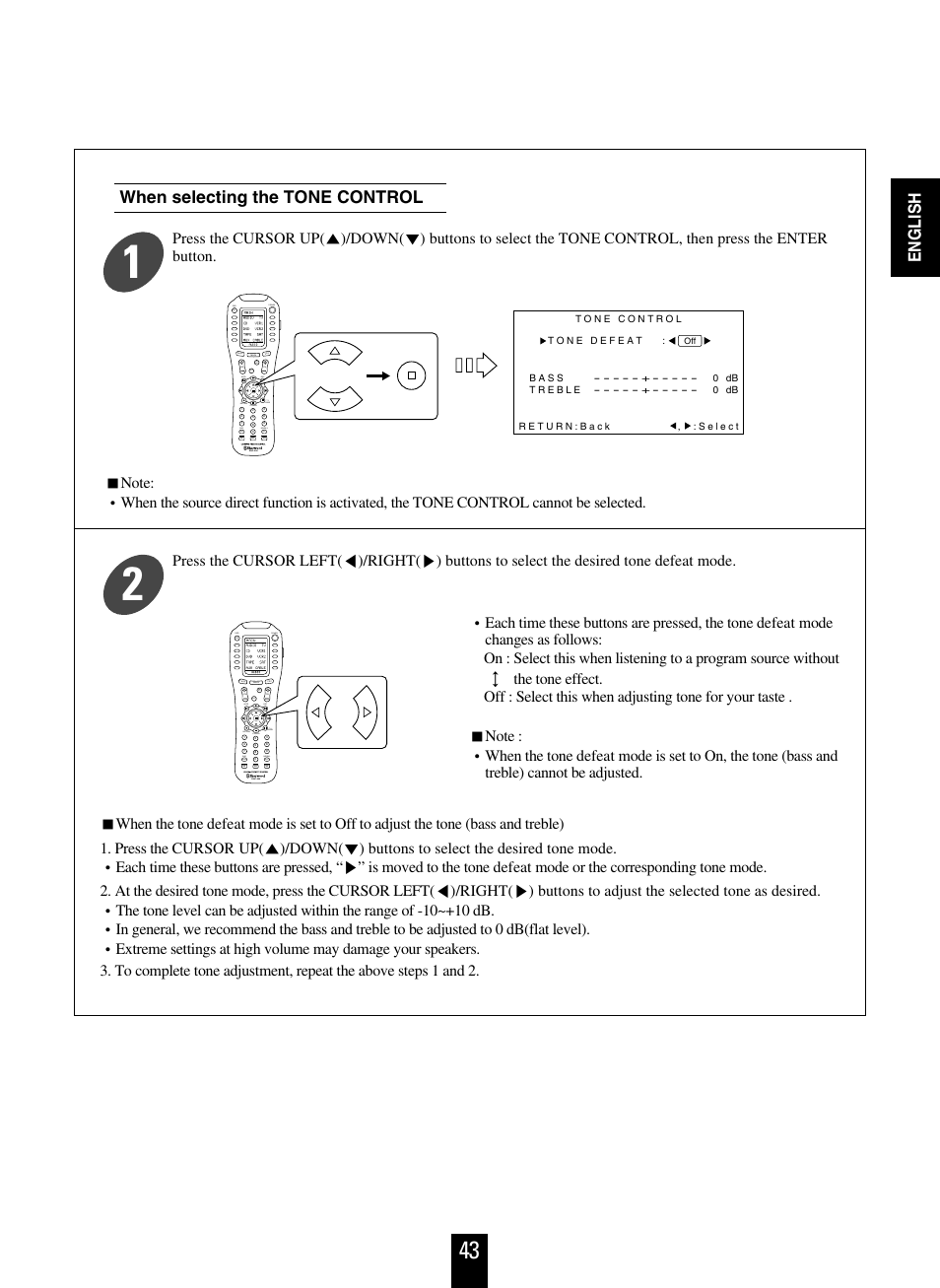 When selecting the tone control english | Sherwood R-963 User Manual | Page 43 / 54