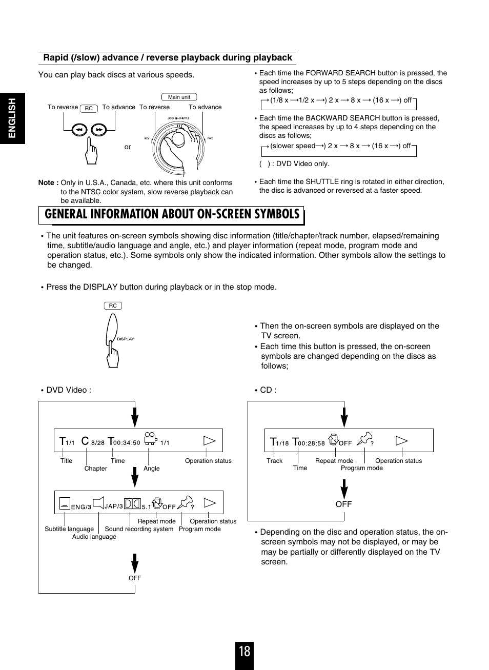 General information about on-screen symbols | Sherwood V-756 User Manual | Page 18 / 48