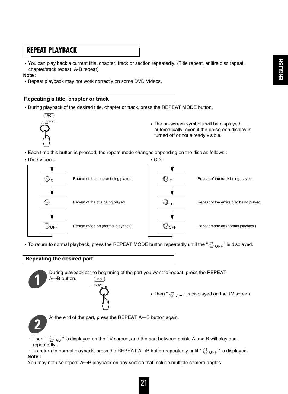 Repeat playback | Sherwood V-756 User Manual | Page 21 / 48