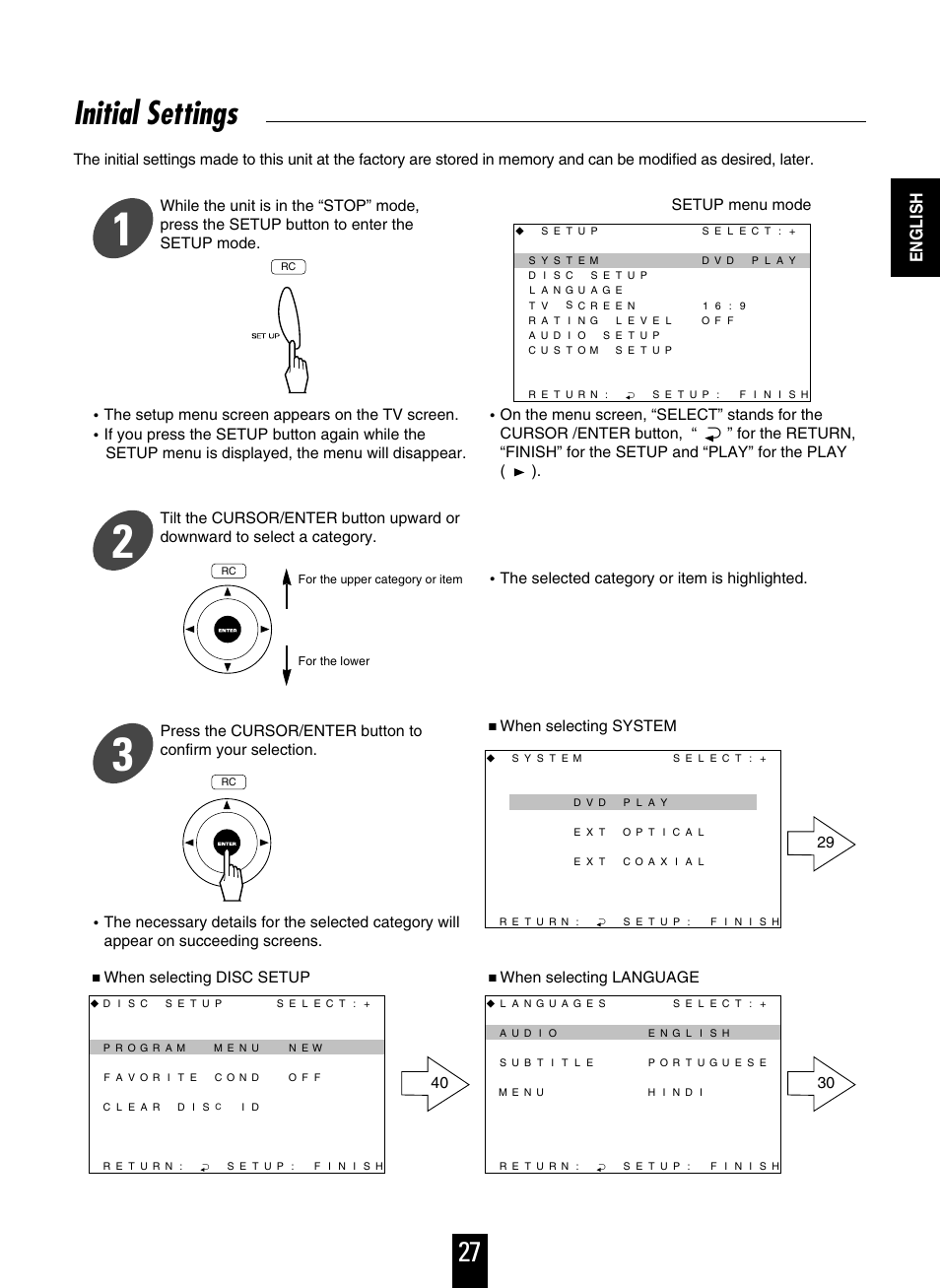 Initial settings, English | Sherwood V-756 User Manual | Page 27 / 48