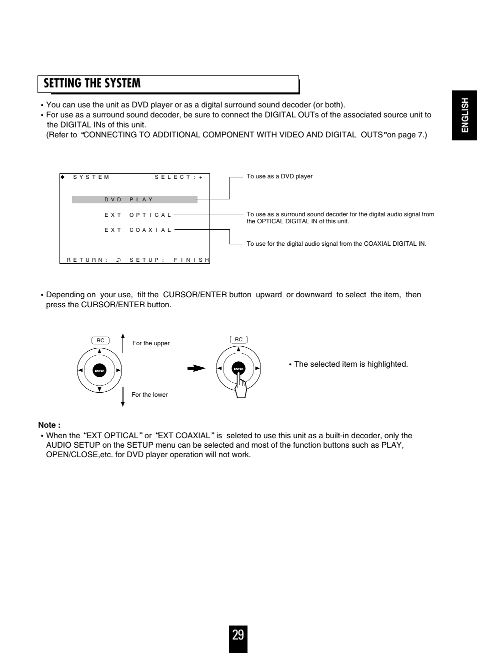 Setting the system, English | Sherwood V-756 User Manual | Page 29 / 48