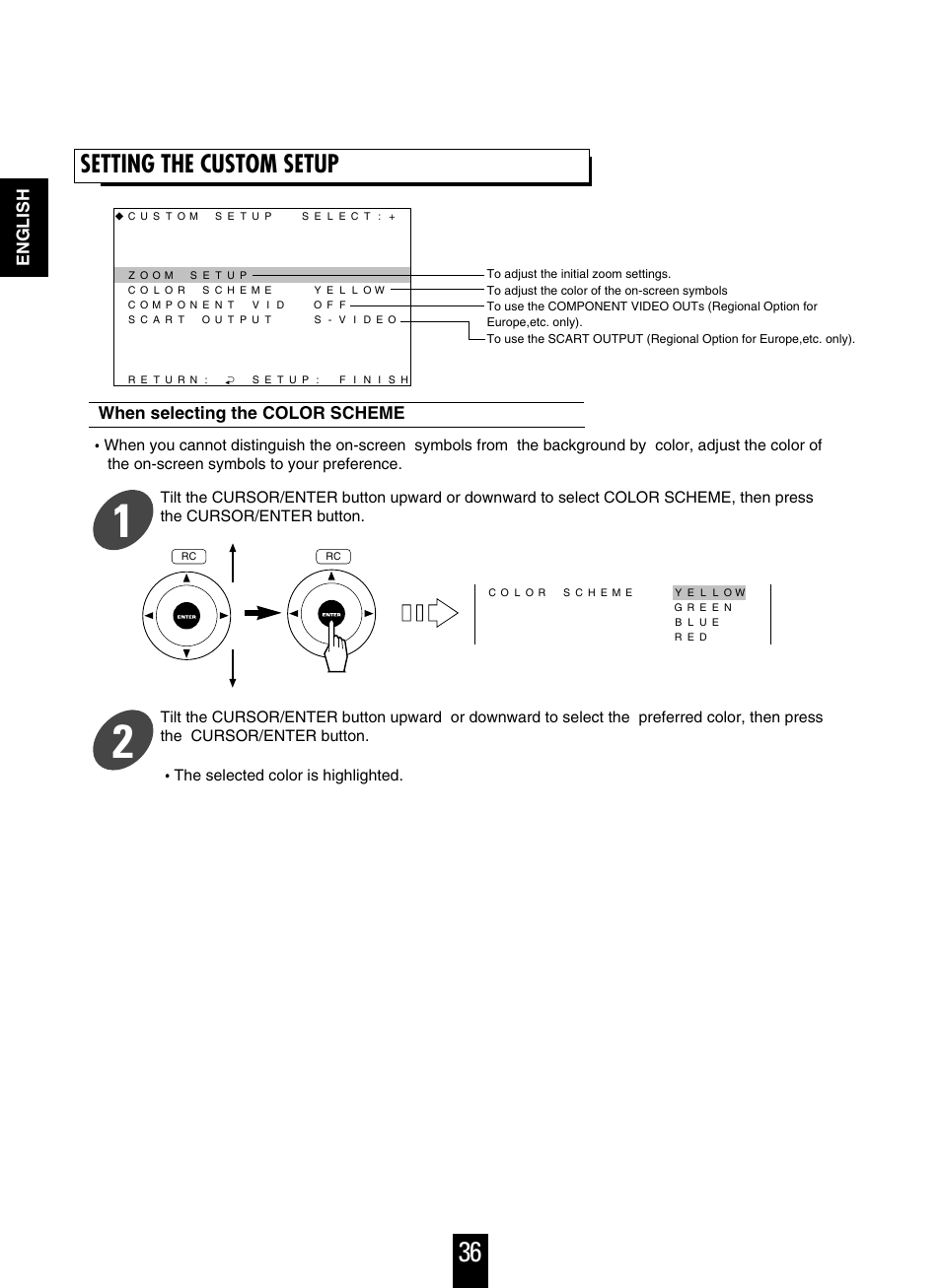 Setting the custom setup | Sherwood V-756 User Manual | Page 36 / 48