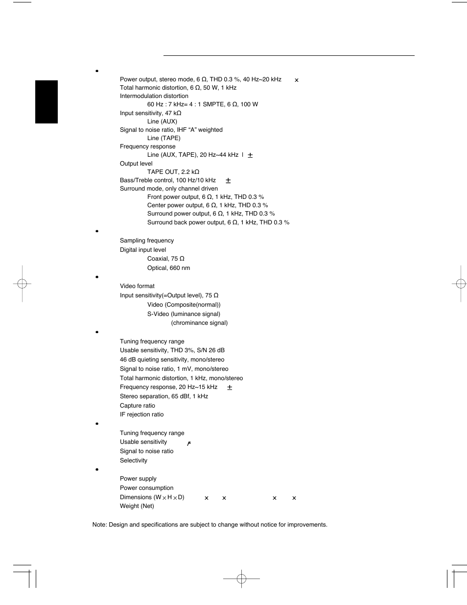 Specifications, General | Sherwood R-903 User Manual | Page 43 / 52