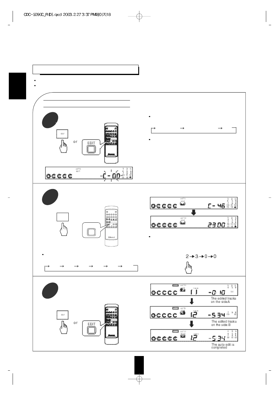 Editing for recording, English, Making auto edit | Sherwood CDC-5090C User Manual | Page 18 / 26