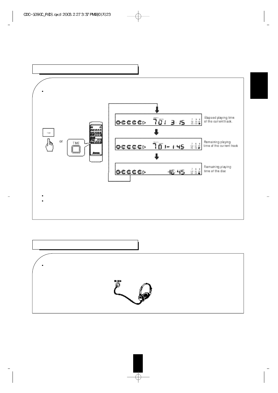 Selecting a time display using the headphones | Sherwood CDC-5090C User Manual | Page 23 / 26