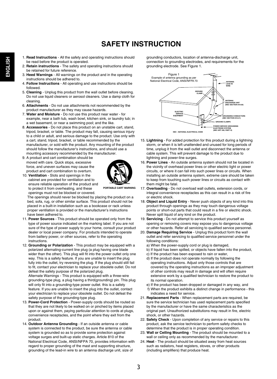 Safety instruction, English | Sherwood R-965 User Manual | Page 3 / 67