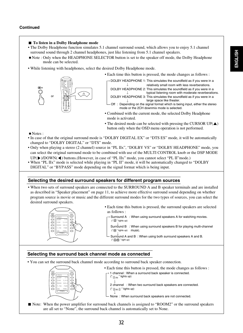 English, Stereo ch/ adjust | Sherwood R-965 User Manual | Page 32 / 67