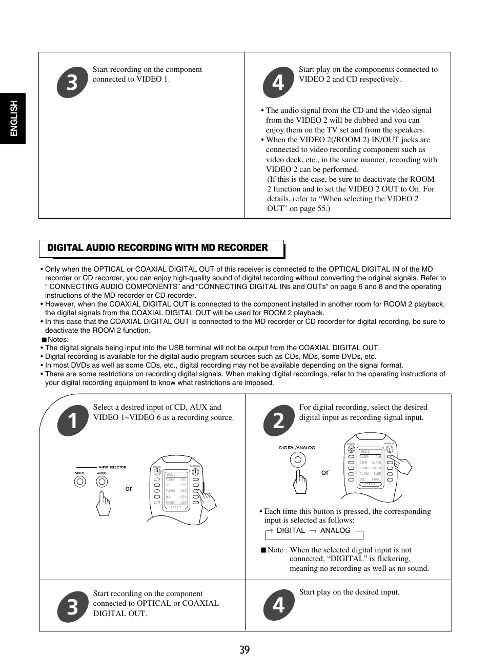 Digital audio recording with md recorder, English | Sherwood R-965 User Manual | Page 39 / 67