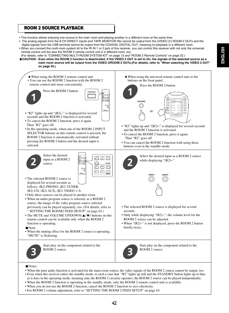 Room 2 source playback, English | Sherwood R-965 User Manual | Page 42 / 67