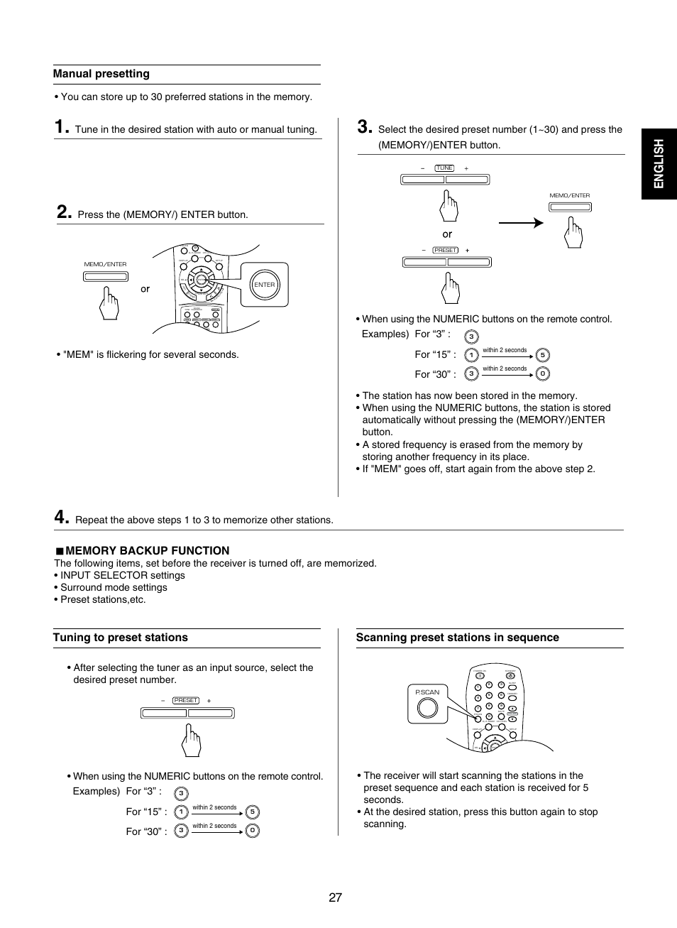 English, Manual presetting | Sherwood RD-7502 User Manual | Page 27 / 56