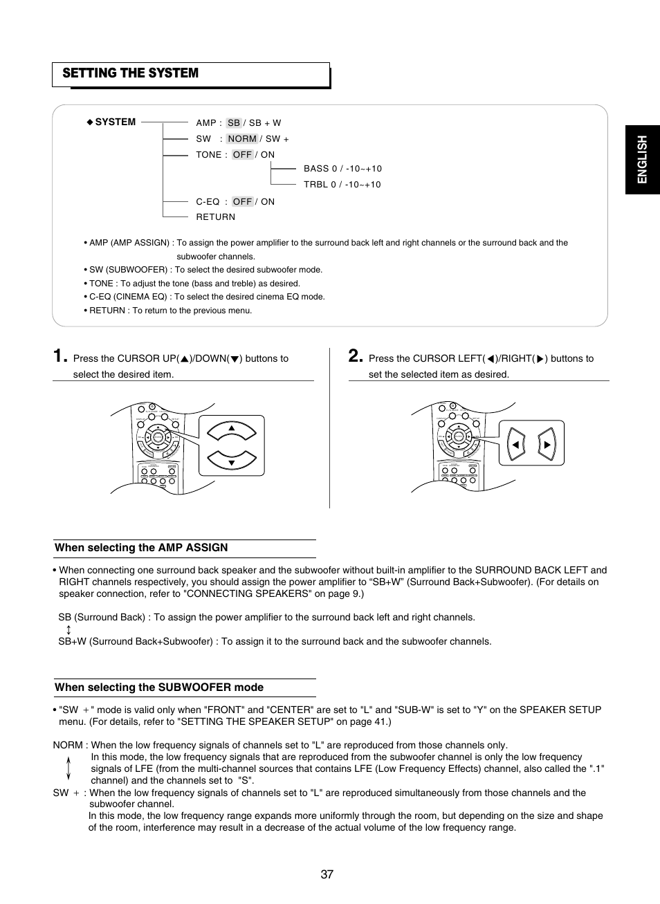 Setting the system, English | Sherwood RD-7502 User Manual | Page 37 / 56
