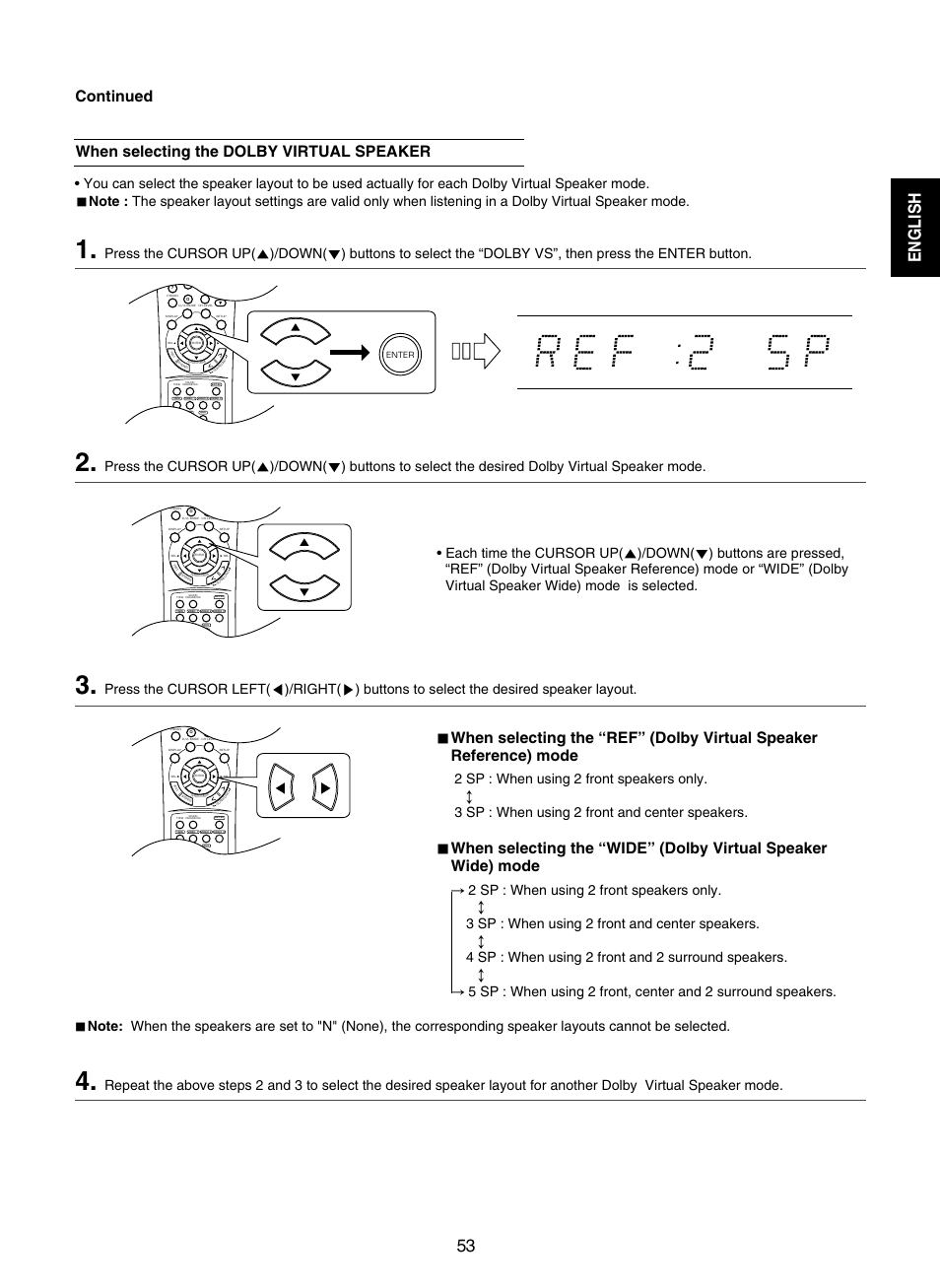 English, When selecting the dolby virtual speaker | Sherwood RD-7502 User Manual | Page 53 / 56