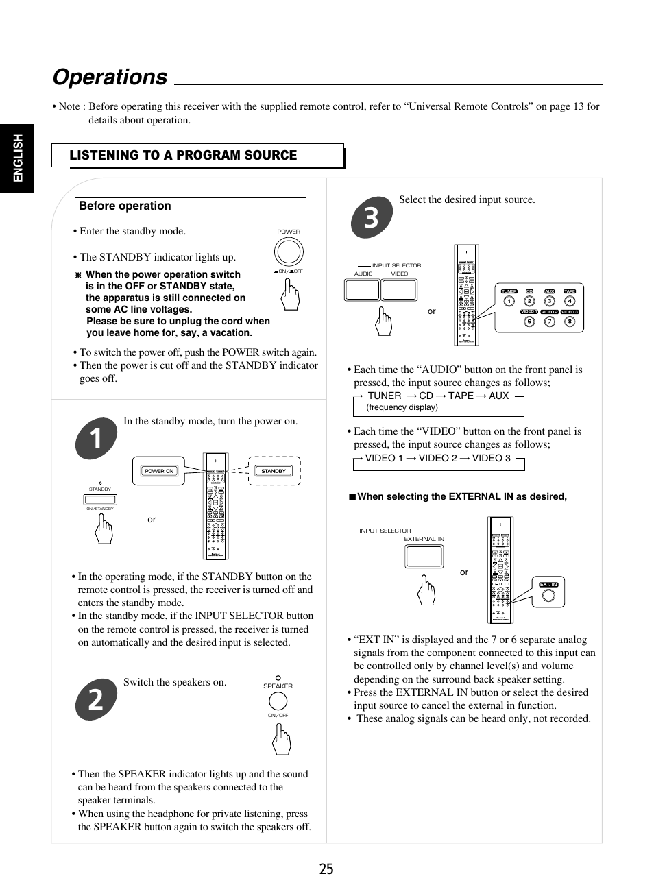 Operations, Listening to a program source | Sherwood RD-8601 User Manual | Page 25 / 58