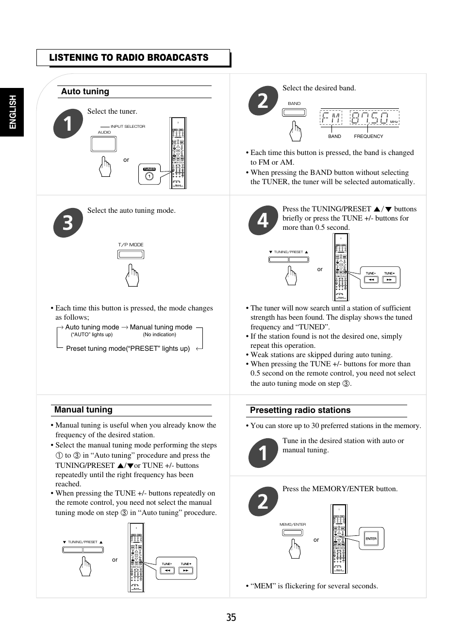 Listening to radio broadcasts | Sherwood RD-8601 User Manual | Page 35 / 58