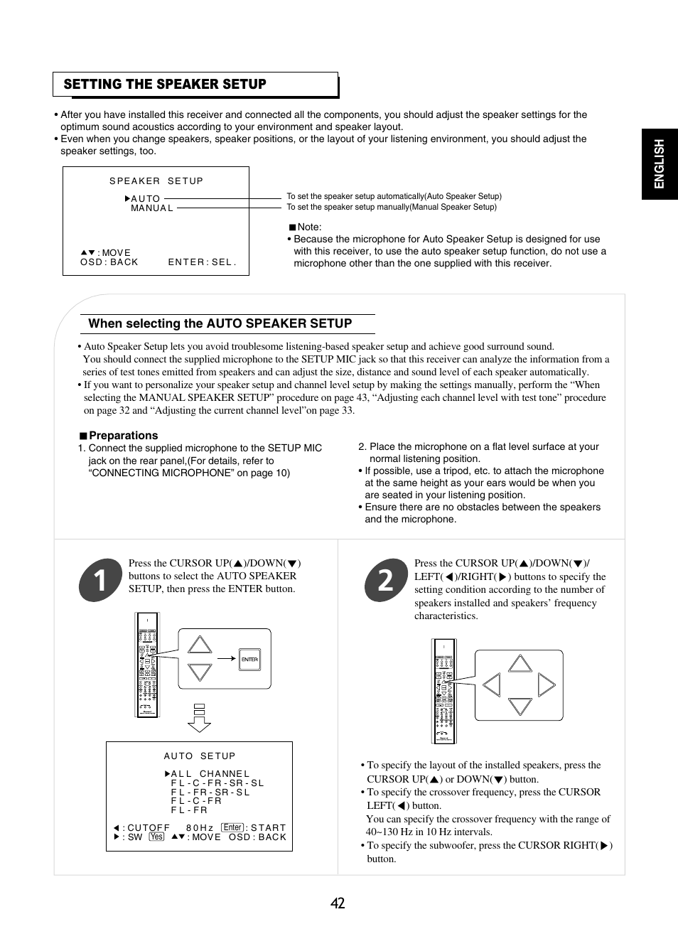 Setting the speaker setup | Sherwood RD-8601 User Manual | Page 42 / 58