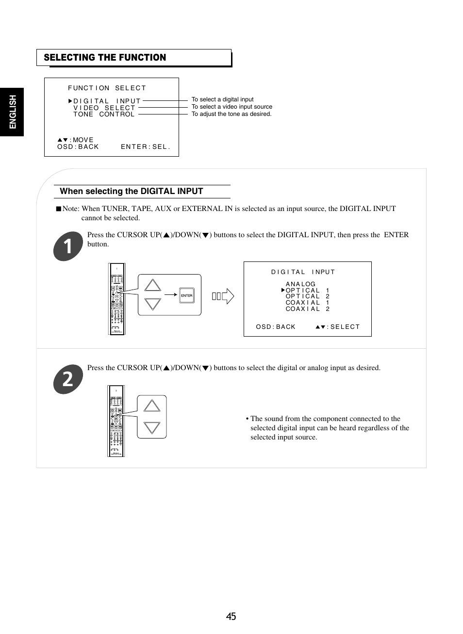 Selecting the function | Sherwood RD-8601 User Manual | Page 45 / 58