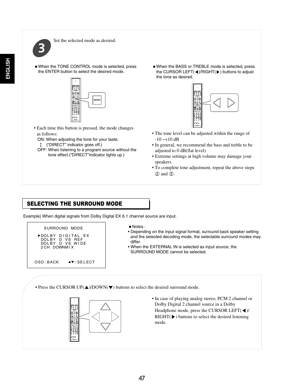 Selecting the surround mode | Sherwood RD-8601 User Manual | Page 47 / 58