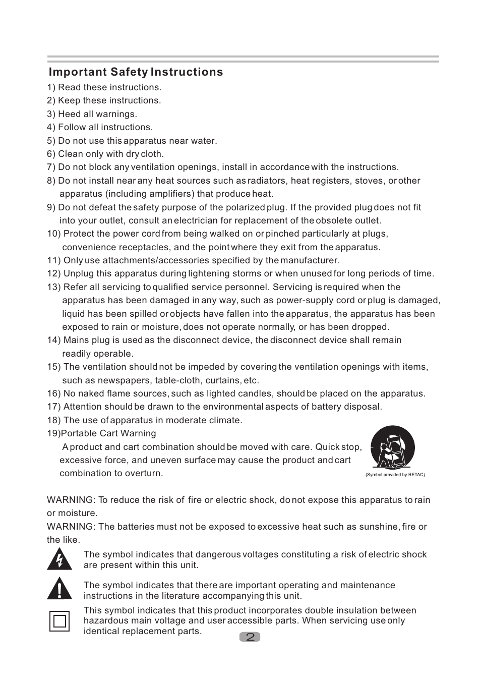 Т³гж 3, Important safety instructions | Sherwood BDP-5004 User Manual | Page 3 / 24