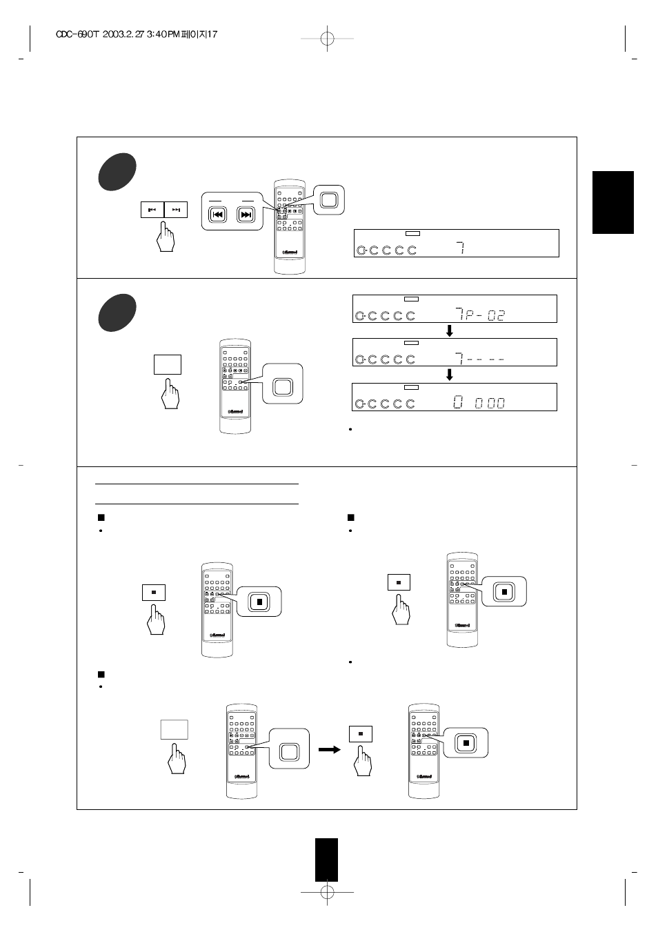 English select the track 7, Clearing the programmed selections, 1/all repeat a<->b | Prog/rev. del/rev, Remote control unit rm-cdc80 | Sherwood NEWCASTLE CDC-690T User Manual | Page 17 / 26