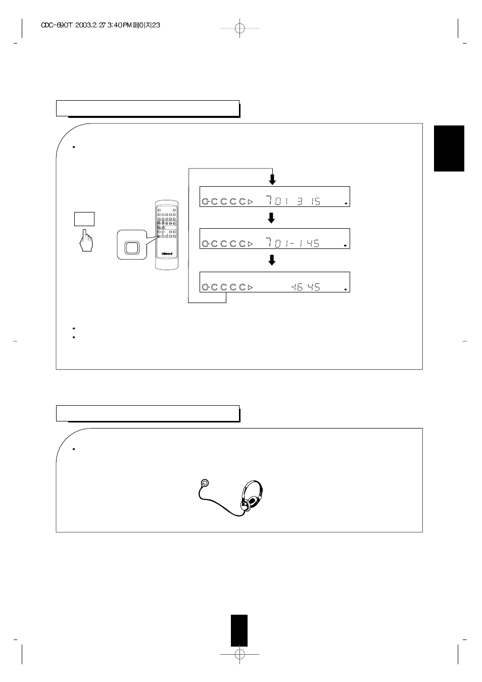 Selecting a time display using the headphones, English, 1/all repeat a<->b | Prog/rev. del/rev, Remote control unit rm-cdc80 | Sherwood NEWCASTLE CDC-690T User Manual | Page 23 / 26