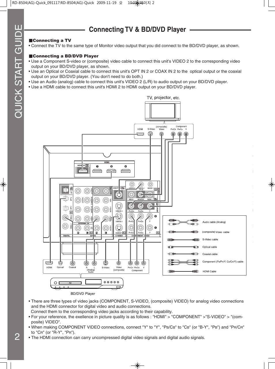 Connecting tv & bd/dvd player | Sherwood 5227-00000-129-0S User Manual | Page 2 / 4